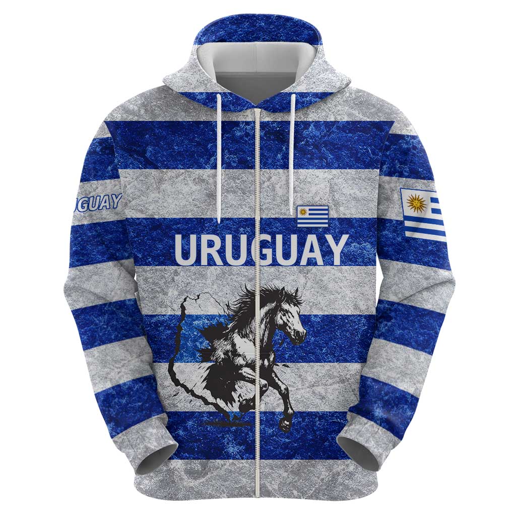 Uruguay Hoodie with Wild Horse Illustration Blue Gray Striped - Wonder Print Shop