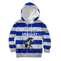 Uruguay Kid Hoodie with Wild Horse Illustration Blue Gray Striped - Wonder Print Shop