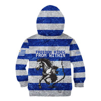 Uruguay Kid Hoodie with Wild Horse Illustration Blue Gray Striped - Wonder Print Shop