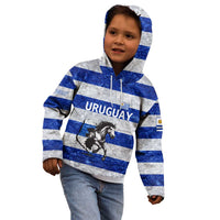 Uruguay Kid Hoodie with Wild Horse Illustration Blue Gray Striped - Wonder Print Shop