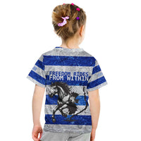 Uruguay Kid T Shirt with Wild Horse Illustration Blue Gray Striped - Wonder Print Shop
