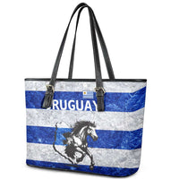 Uruguay Leather Tote Bag with Wild Horse Illustration Blue Gray Striped - Wonder Print Shop