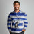 Uruguay Long Sleeve Polo Shirt with Wild Horse Illustration Blue Gray Striped - Wonder Print Shop