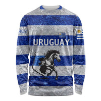 Uruguay Long Sleeve Shirt with Wild Horse Illustration Blue Gray Striped - Wonder Print Shop