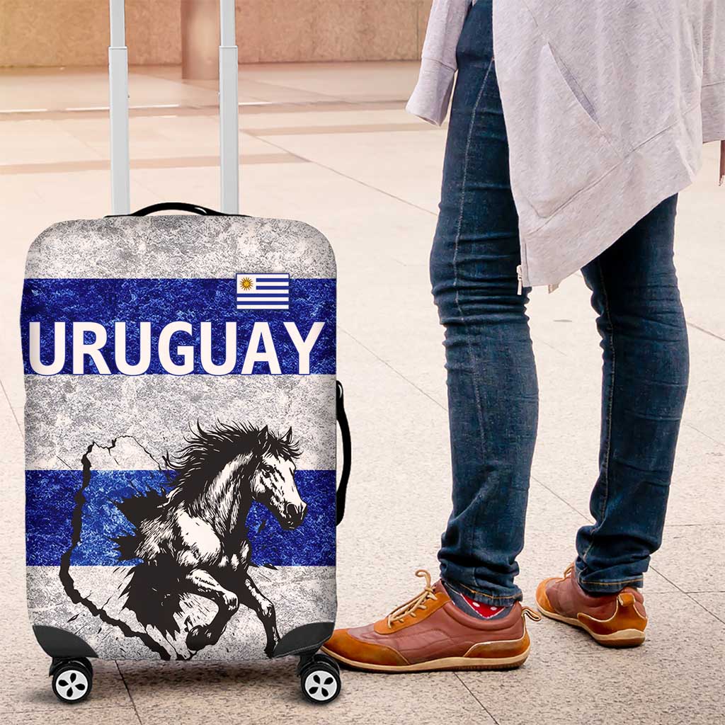 Uruguay Luggage Cover with Wild Horse Illustration Blue Gray Striped - Wonder Print Shop