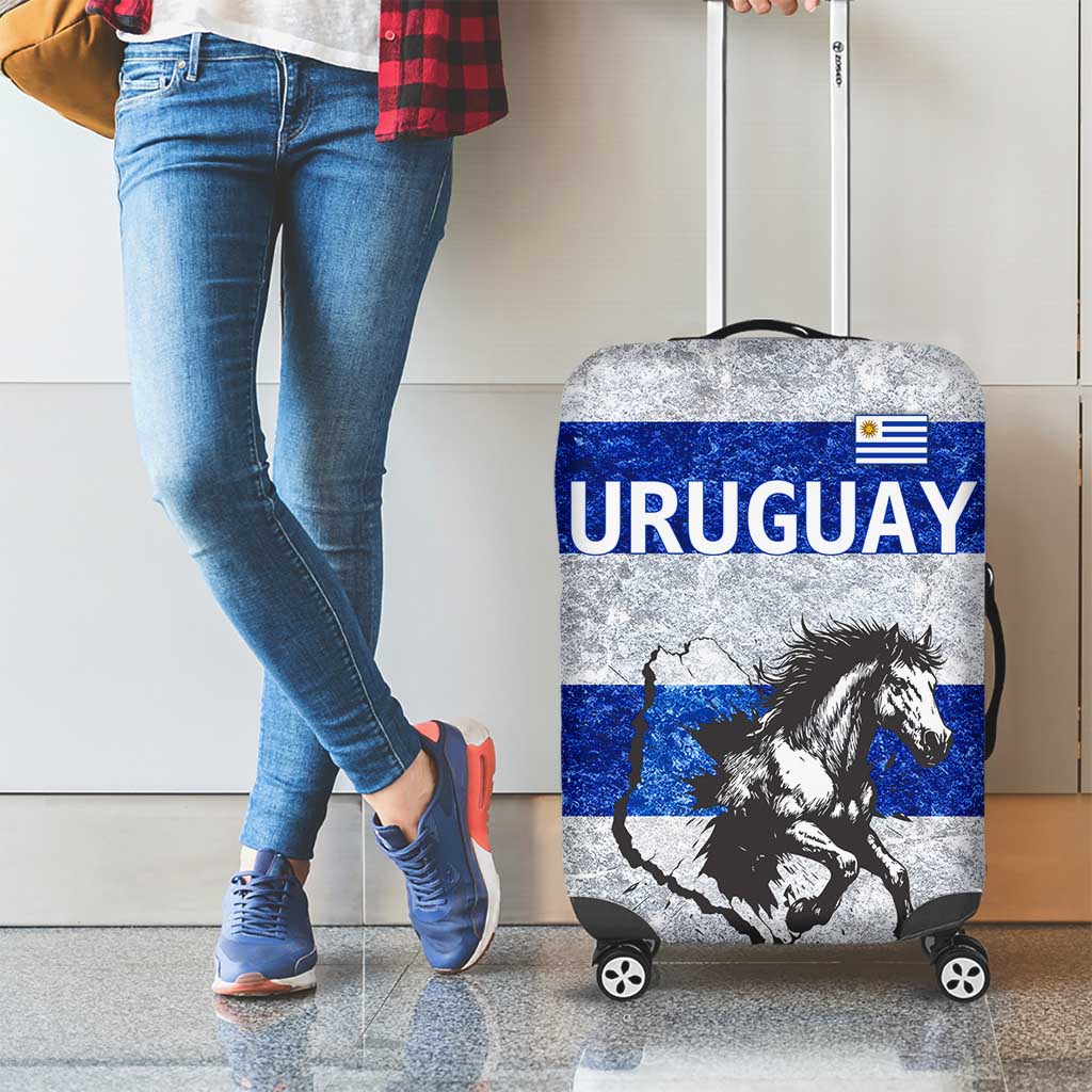 Uruguay Luggage Cover with Wild Horse Illustration Blue Gray Striped - Wonder Print Shop