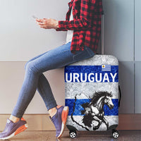 Uruguay Luggage Cover with Wild Horse Illustration Blue Gray Striped - Wonder Print Shop