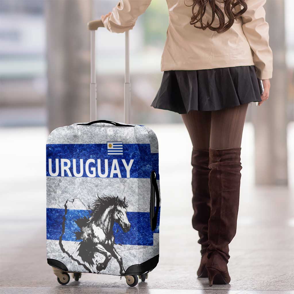 Uruguay Luggage Cover with Wild Horse Illustration Blue Gray Striped - Wonder Print Shop
