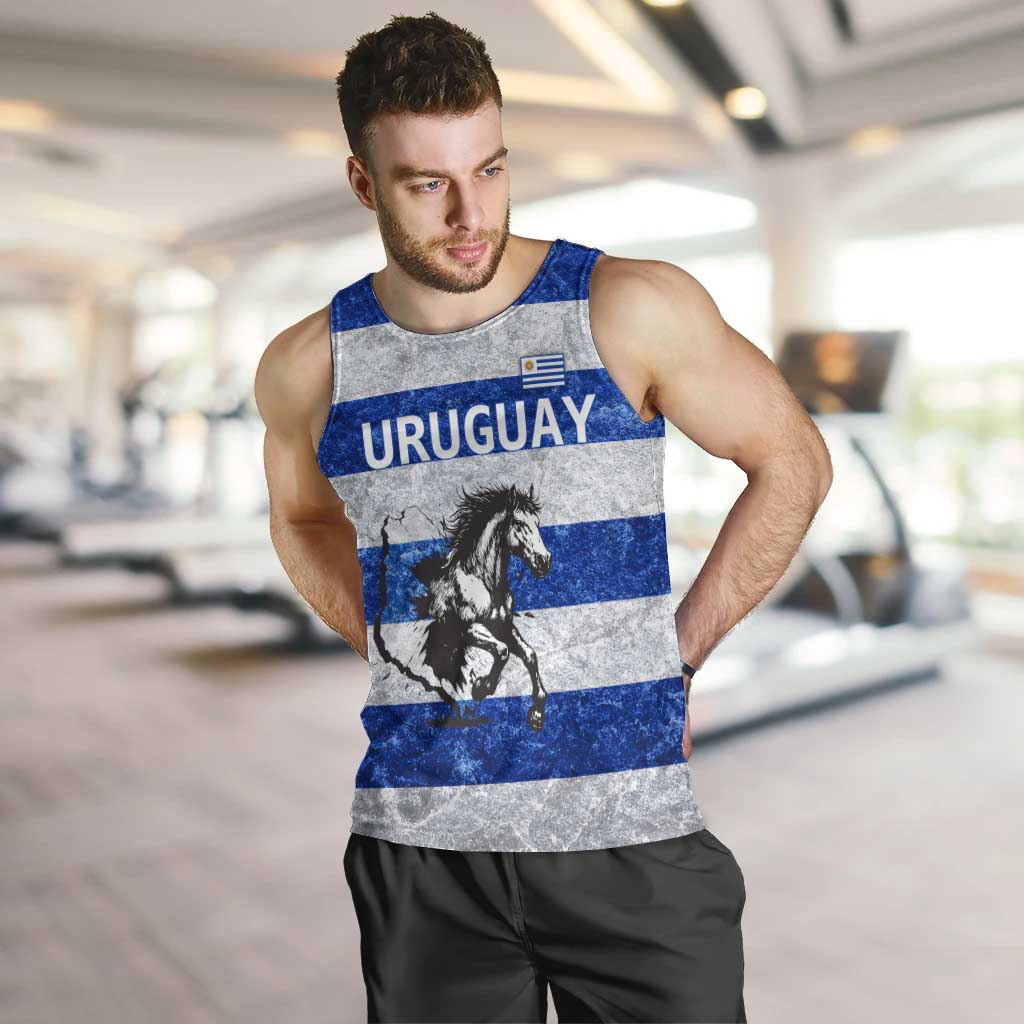 Uruguay Men Tank Top with Wild Horse Illustration Blue Gray Striped - Wonder Print Shop