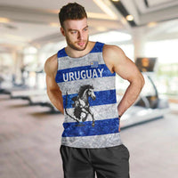 Uruguay Men Tank Top with Wild Horse Illustration Blue Gray Striped - Wonder Print Shop