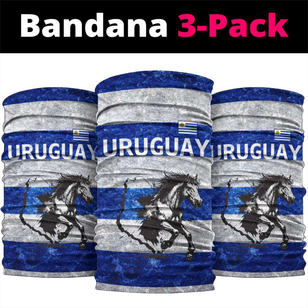 Uruguay Neck Gaiter with Wild Horse Illustration Blue Gray Striped - Wonder Print Shop