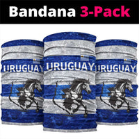 Uruguay Neck Gaiter with Wild Horse Illustration Blue Gray Striped - Wonder Print Shop