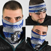 Uruguay Neck Gaiter with Wild Horse Illustration Blue Gray Striped - Wonder Print Shop