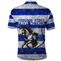 Uruguay Polo Shirt with Wild Horse Illustration Blue Gray Striped - Wonder Print Shop