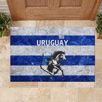 Uruguay Rubber Doormat with Wild Horse Illustration Blue Gray Striped - Wonder Print Shop