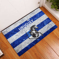 Uruguay Rubber Doormat with Wild Horse Illustration Blue Gray Striped - Wonder Print Shop