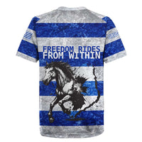 Uruguay Rugby Jersey with Wild Horse Illustration Blue Gray Striped - Wonder Print Shop