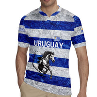 Uruguay Rugby Jersey with Wild Horse Illustration Blue Gray Striped - Wonder Print Shop