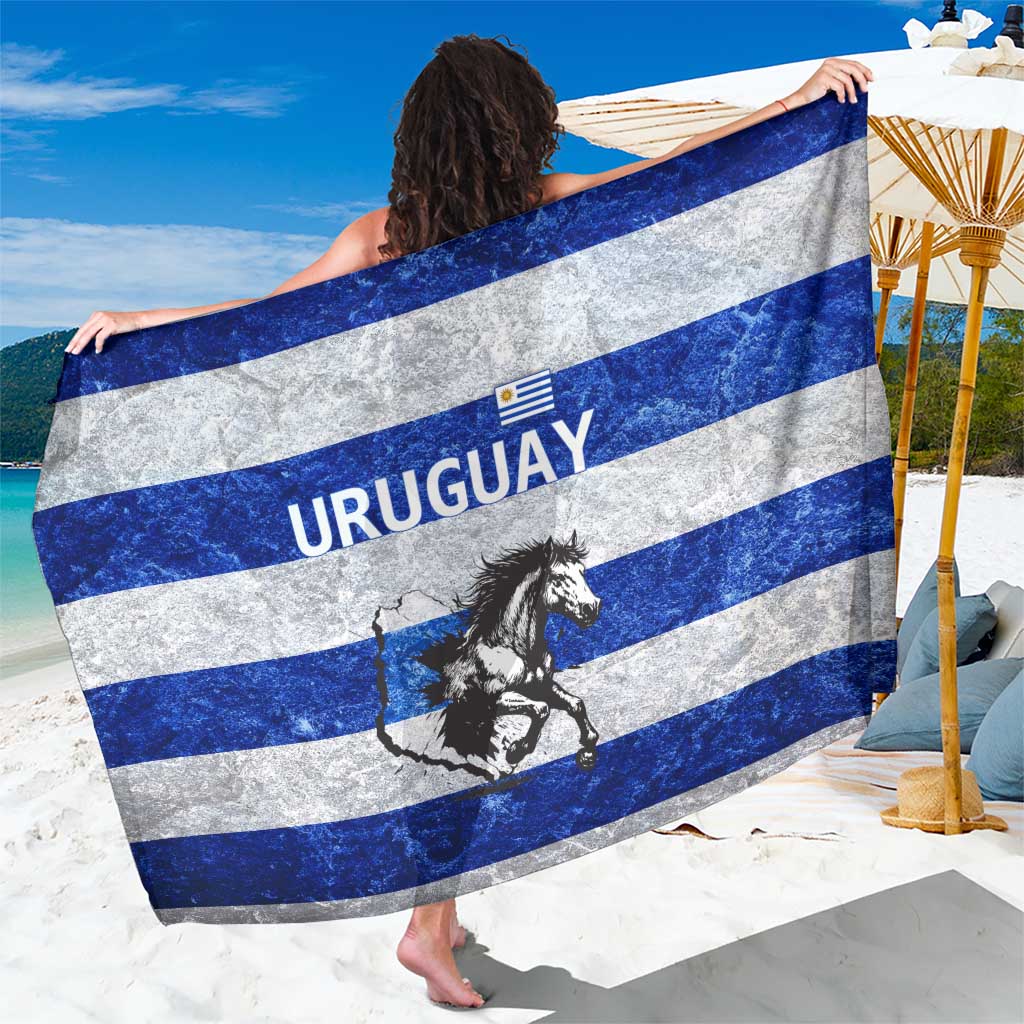 Uruguay Sarong with Wild Horse Illustration Blue Gray Striped - Wonder Print Shop