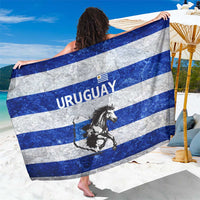 Uruguay Sarong with Wild Horse Illustration Blue Gray Striped - Wonder Print Shop
