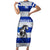 Uruguay Short Sleeve Bodycon Dress with Wild Horse Illustration Blue Gray Striped - Wonder Print Shop
