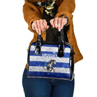 Uruguay Shoulder Handbag with Wild Horse Illustration Blue Gray Striped - Wonder Print Shop