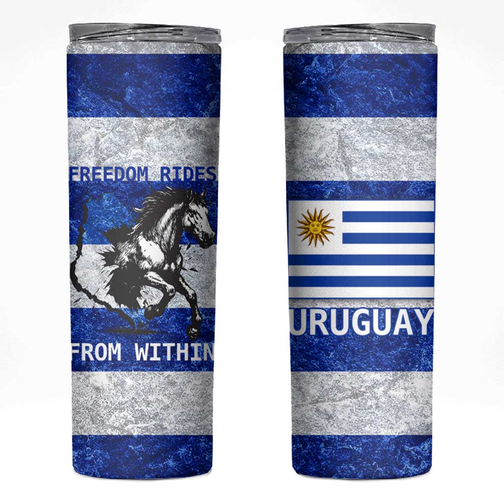 Uruguay Skinny Tumbler with Wild Horse Illustration Blue Gray Striped - Wonder Print Shop