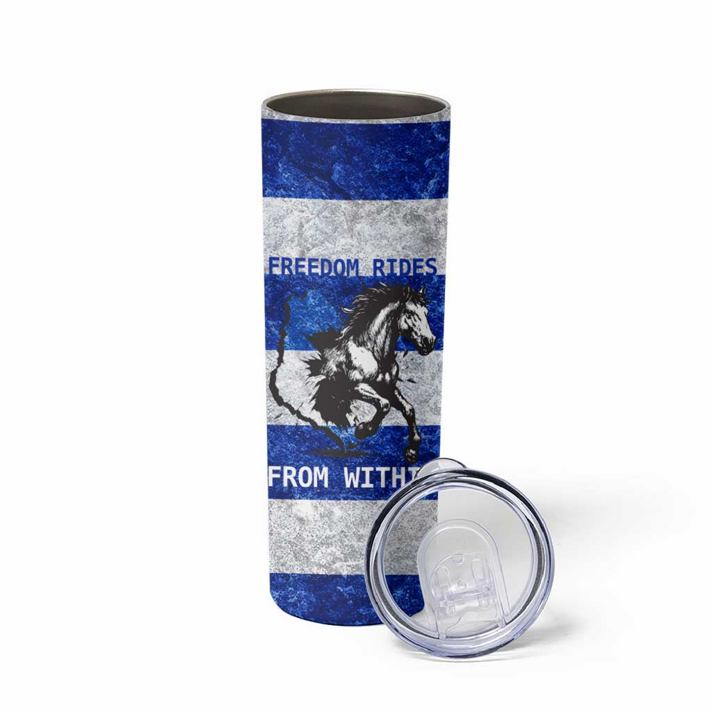 Uruguay Skinny Tumbler with Wild Horse Illustration Blue Gray Striped - Wonder Print Shop