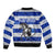 Uruguay Sleeve Zip Bomber Jacket with Wild Horse Illustration Blue Gray Striped - Wonder Print Shop