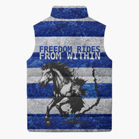 Uruguay Sleeveless Puffer Jacket with Wild Horse Illustration Blue Gray Striped - Wonder Print Shop