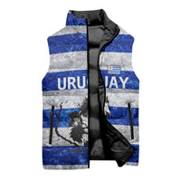 Uruguay Sleeveless Puffer Jacket with Wild Horse Illustration Blue Gray Striped - Wonder Print Shop