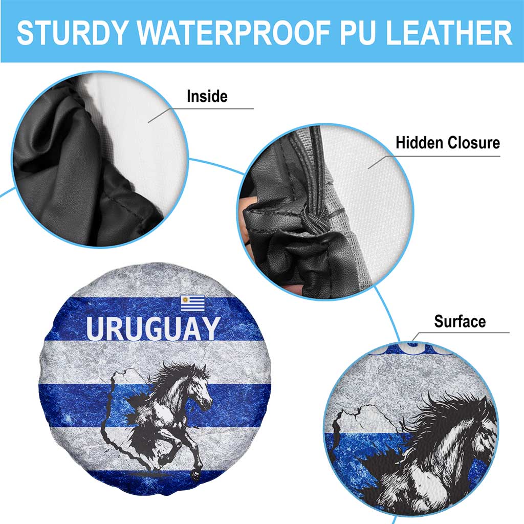 Uruguay Spare Tire Cover with Wild Horse Illustration Blue Gray Striped - Wonder Print Shop