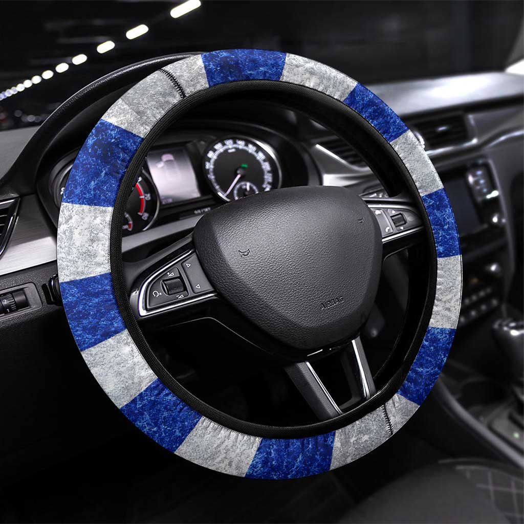 Uruguay Steering Wheel Cover with Wild Horse Illustration Blue Gray Striped - Wonder Print Shop