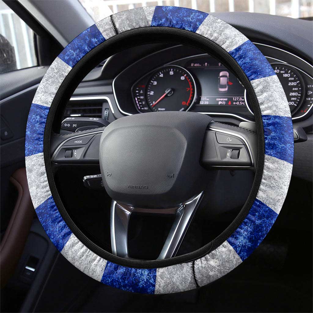 Uruguay Steering Wheel Cover with Wild Horse Illustration Blue Gray Striped - Wonder Print Shop