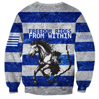 Uruguay Sweatshirt with Wild Horse Illustration Blue Gray Striped - Wonder Print Shop