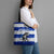 Uruguay Tote Bag with Wild Horse Illustration Blue Gray Striped - Wonder Print Shop