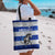 Uruguay Tote Bag with Wild Horse Illustration Blue Gray Striped - Wonder Print Shop