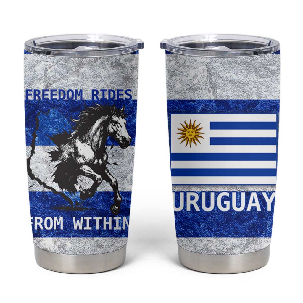 Uruguay Tumbler Cup with Wild Horse Illustration Blue Gray Striped - Wonder Print Shop