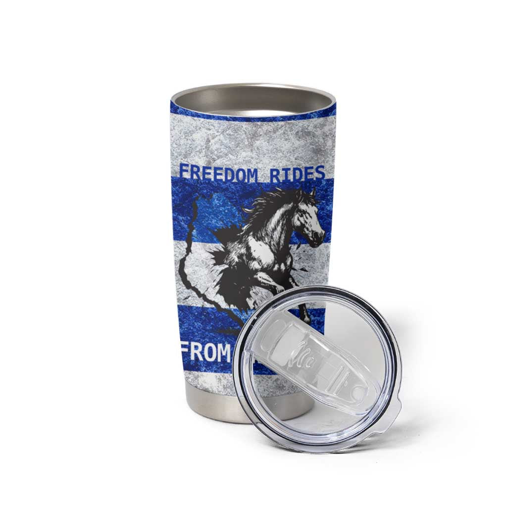 Uruguay Tumbler Cup with Wild Horse Illustration Blue Gray Striped - Wonder Print Shop