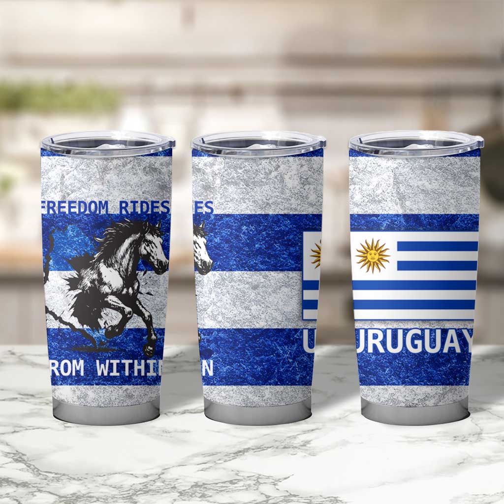 Uruguay Tumbler Cup with Wild Horse Illustration Blue Gray Striped - Wonder Print Shop