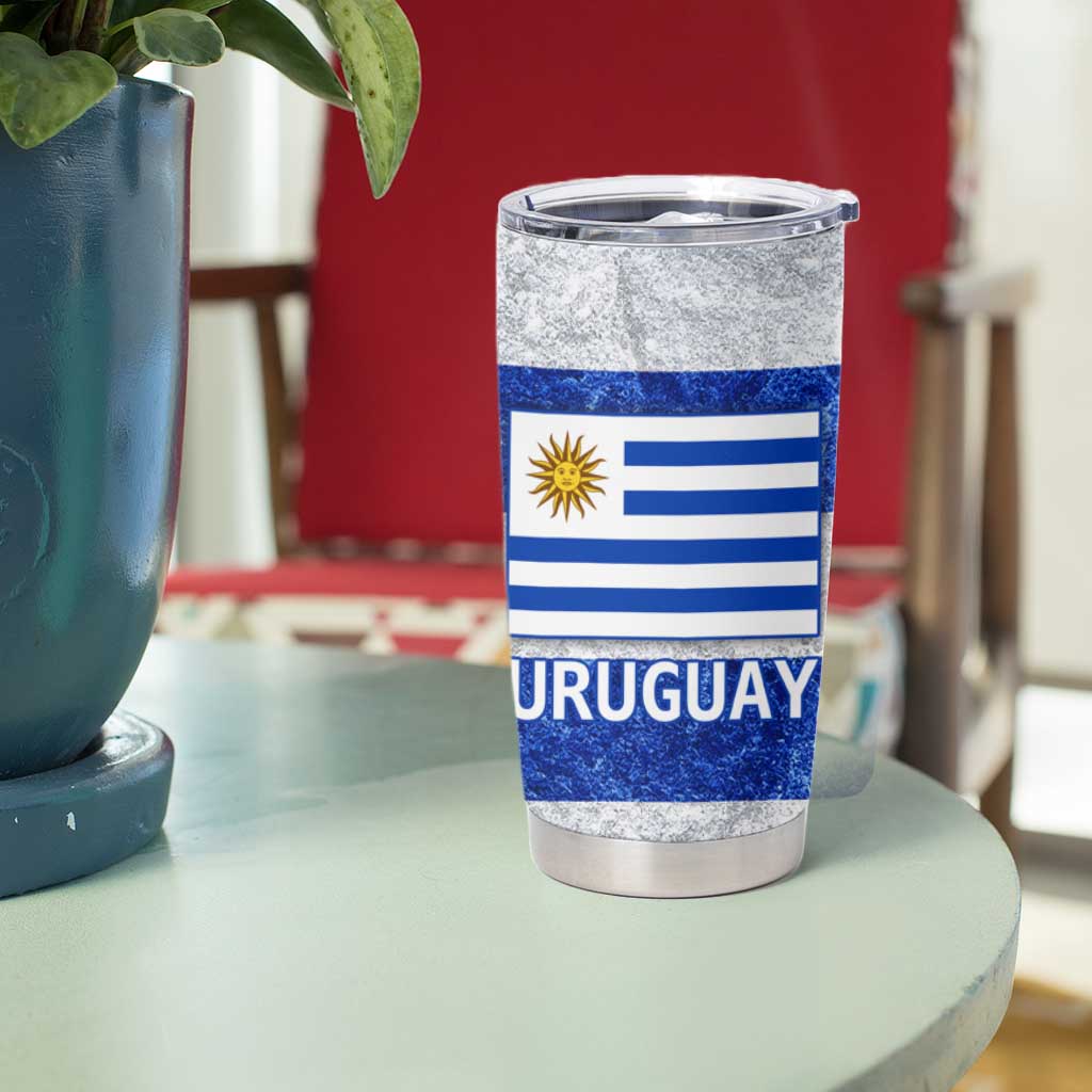 Uruguay Tumbler Cup with Wild Horse Illustration Blue Gray Striped - Wonder Print Shop