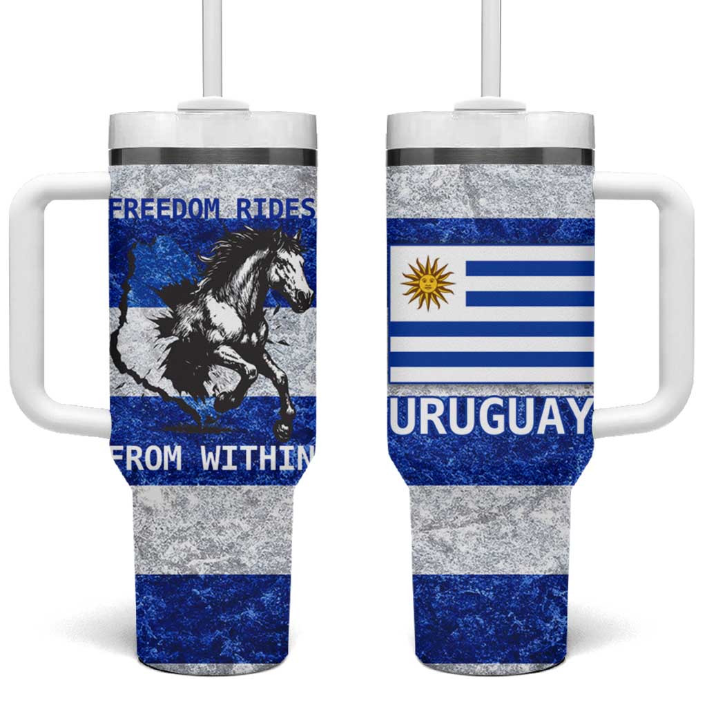Uruguay Tumbler With Handle with Wild Horse Illustration Blue Gray Striped - Wonder Print Shop