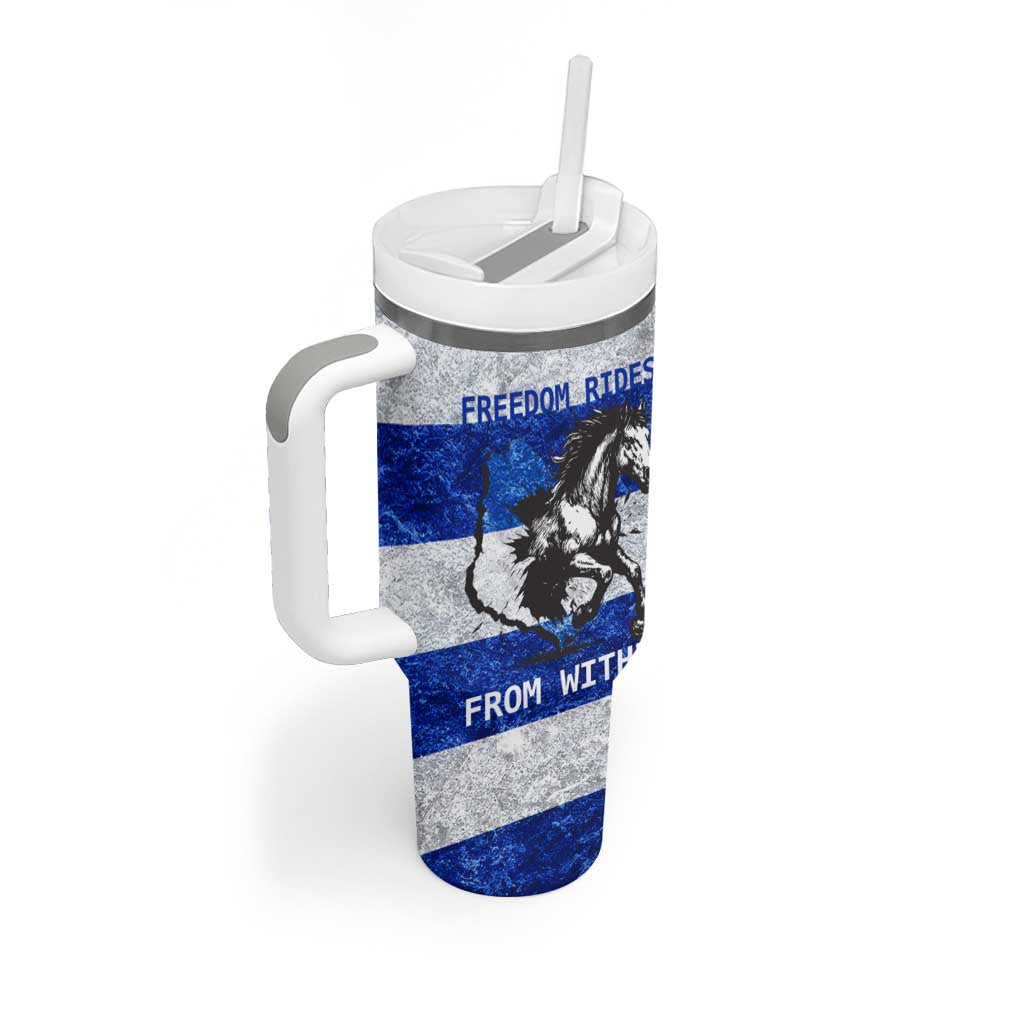 Uruguay Tumbler With Handle with Wild Horse Illustration Blue Gray Striped - Wonder Print Shop