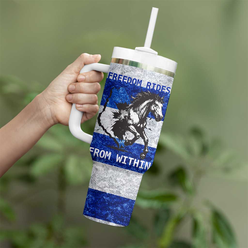 Uruguay Tumbler With Handle with Wild Horse Illustration Blue Gray Striped - Wonder Print Shop