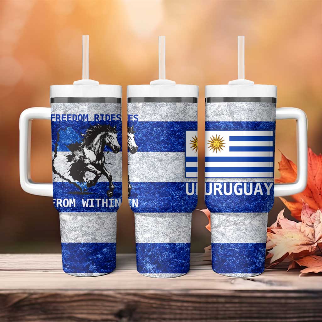 Uruguay Tumbler With Handle with Wild Horse Illustration Blue Gray Striped - Wonder Print Shop