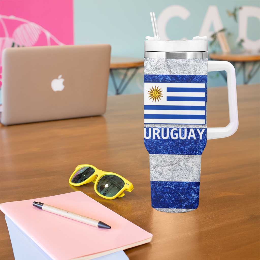 Uruguay Tumbler With Handle with Wild Horse Illustration Blue Gray Striped - Wonder Print Shop