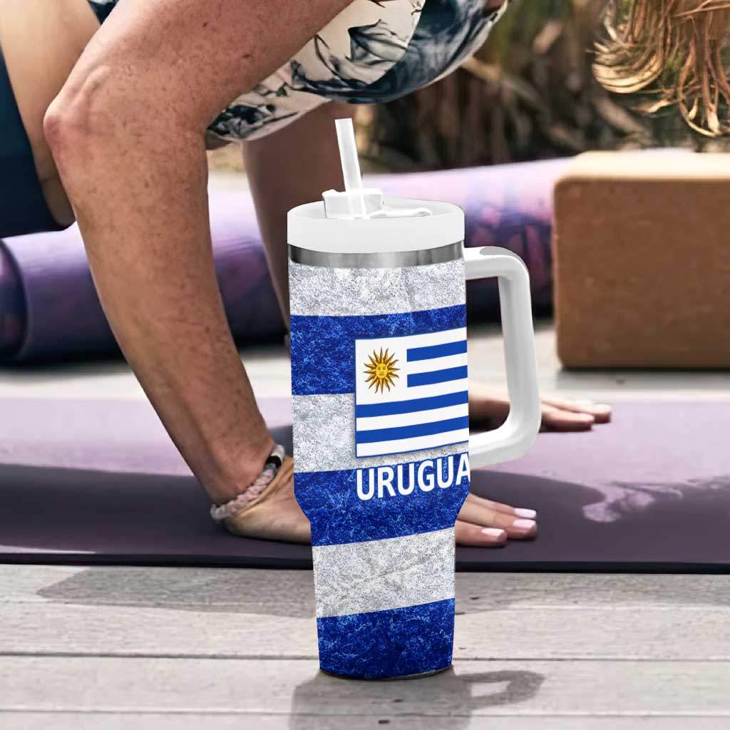 Uruguay Tumbler With Handle with Wild Horse Illustration Blue Gray Striped - Wonder Print Shop