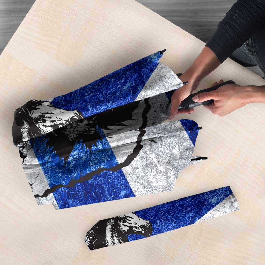 Uruguay Umbrella with Wild Horse Illustration Blue Gray Striped - Wonder Print Shop