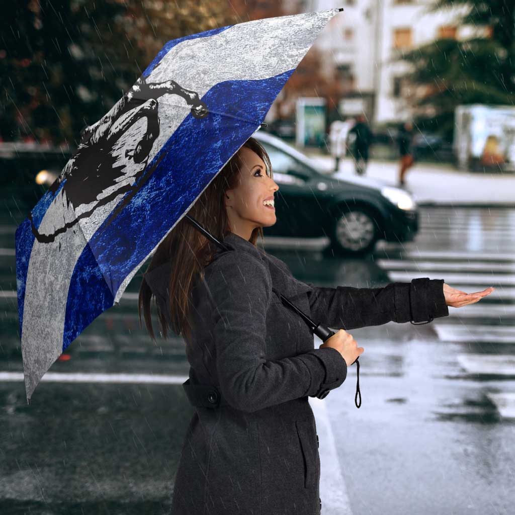 Uruguay Umbrella with Wild Horse Illustration Blue Gray Striped - Wonder Print Shop