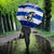 Uruguay Umbrella with Wild Horse Illustration Blue Gray Striped - Wonder Print Shop
